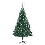 Cumpara ieftin Brad Craciun pre-iluminat cu set globuri, verde, 120 cm, PVC