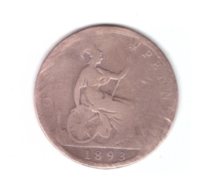 Moneda Marea Britanie 1 penny 1893, uzata, curata foto