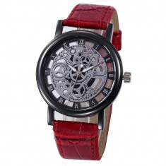 Ceas Dama GENEVA Model Skeleton Quartz - Model Rosu