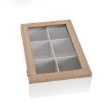 Cutie din lemn pentru ceai 6 compartimente si capac transparent 24 cm