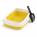 Litieră pentru Pisici cu Grătar și Margine &Icirc;naltă, Galben-Alb