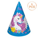 Set Coifuri Petrecere Unicorn, H&acirc;rtie, 16cm, 6 Bucăți, Multicolor, Oem