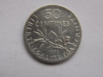 50 CENTIMES 1898 FRANTA-argint foto