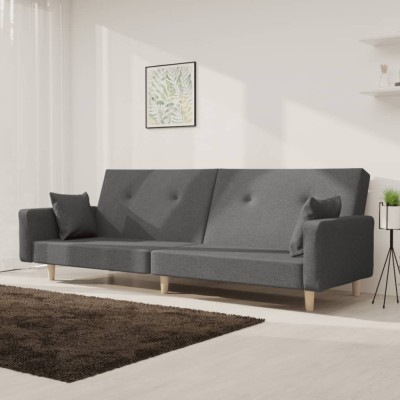 Gossi canapea extensibila cu 2 locuri, 2 perne, gri deschis, textil foto