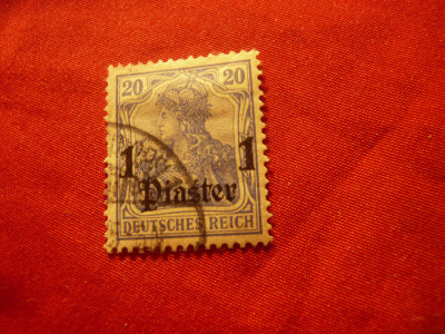 Timbru Levant German 1905 1 piastru/ 20pf albastru Germania stampilat foto