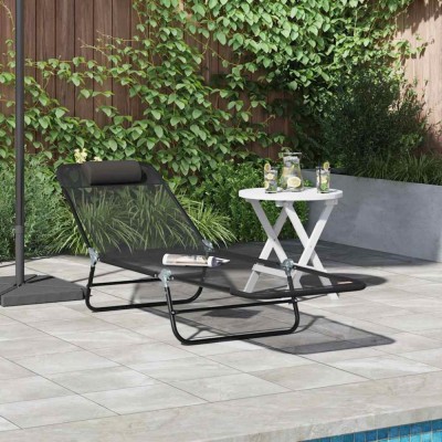vidaXL Șezlong pliabil 1-persoană Negru 182 x 55 x 85.5cm Textilenă 42003153 foto