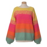 Pulover oversized cu dungi colorate