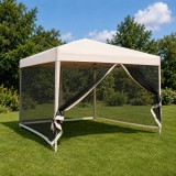 Pavilion/foisor pentru gradina/terasa, cadru metalic, material Oxford, cu plasa pentru insecte, geanta, crem, 2.97x2.97x2.55 m