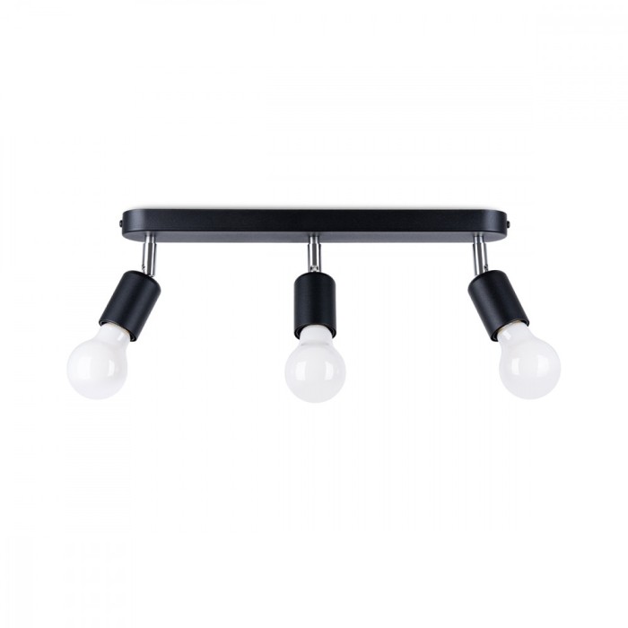 Lampă De Tavan Fornes Negru Oțel 3 Becuri Reflectoare Minimalist De Interior