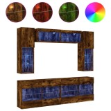 Cumpara ieftin Comode TV de perete cu lumini LED, 6 piese, stejar fumuriu