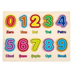 Puzzle educativ pentru copii, din lemn, model cifre, dimensiuni 30x22.5 cm foto