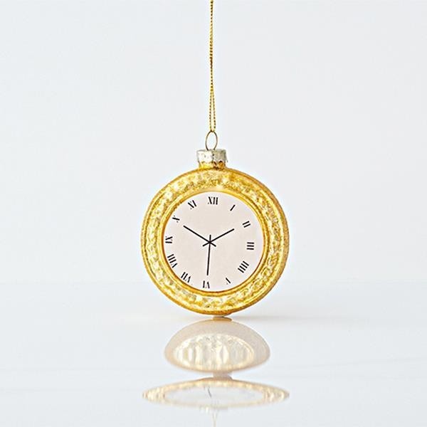 Set 4 ornamente brad din sticla Golden Clock