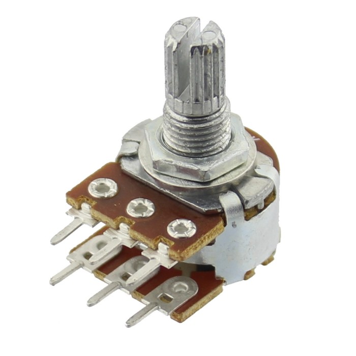 Potentiometru rotativ, 10k&Omega;, stereofonic, logaritmic, 63mW, SR PASSIVES, R16148-1B-2-A10K, T201770