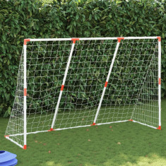 vidaXL Poartă de fotbal pentru copii cu mingi 2-în-1 alb 184x64x124 cm