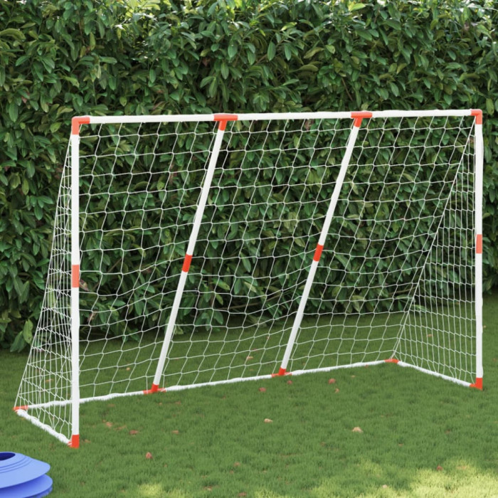 vidaXL Poartă de fotbal pentru copii cu mingi 2-&icirc;n-1 alb 184x64x124 cm