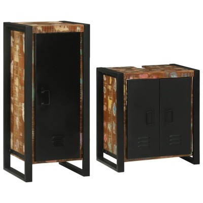 vidaXL Set de mobilier pentru baie cu ușă 2 pcs Lemn recuperat solid 3305607 foto