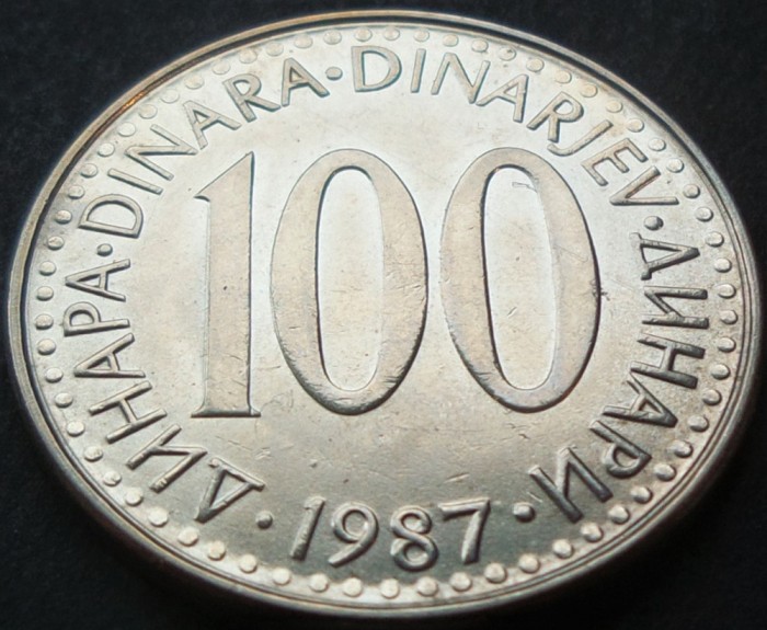 Moneda 100 DINARI / DINARA - RSF YUGOSLAVIA 1987 *cod 1532 = MODELUL MARE