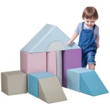 HOMCOM Set de 11 piese de blocuri moi, blocuri de spumă pentru a sări și a se cățăra, pentru copii, 1-3 ani, cu husă de piele artificială, Multicolor