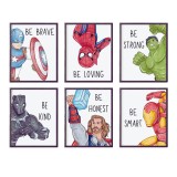 Set 6 tablouri cu super eroi si mesaje pozitive pentru copii, format A3, rama neagra