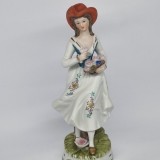 Doamna cu palarie si flori - Bibelou portelan german vintage Kowa Style - Hand Gemalt (pictat manual)