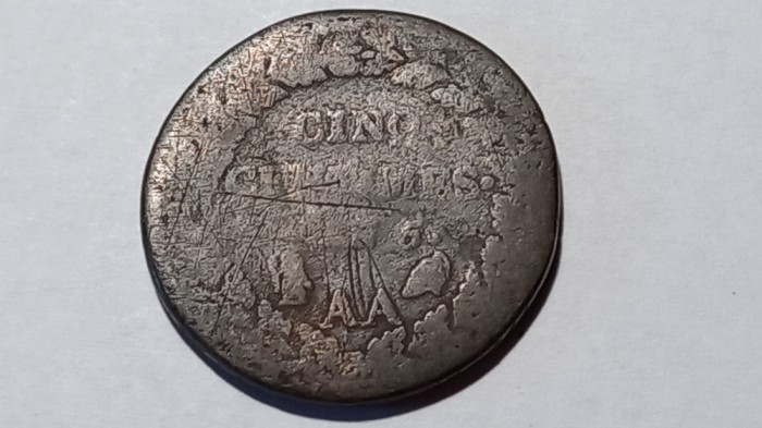 MONEDA FRANTA 5 CENTIMES L&#039;AN 5 AA (1796) - PRIMII ANI DUPA REVOLUTIA FRANCEZA