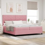 vidaXL Pat cu arcuri cu saltea cu headboard Roz 200 x 200 cm Catifea 3343405