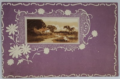 PEISAJ IN ANCADRAMENT FLORAL ART NOUVEAU , CARTE POSTALA, EMBOSATA , CLASICA foto