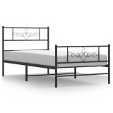 Cumpara ieftin Cadru pat metalic cu tablii de cap/picioare, negru, 107x203 cm