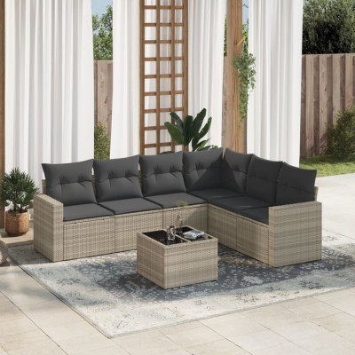 vidaXL Set canapele de grădină cu perne, 7piese gri deschis poliratan 3251359 foto
