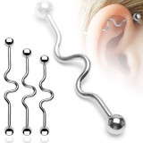 Piercing pentru ureche &ndash; labret &icirc;n valuri, cu bile - Dimensiune: 1,6 mm x 32 mm x 5 mm