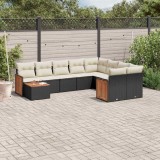 vidaXL Set canapele de grădină cu perne, 10 piese, negru, poliratan 3260397