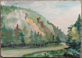 Din Prapastii spre Cabana Gura Raului, Piatra Craiului// acuarela nesemnata, Portrete, Cerneala, Altul