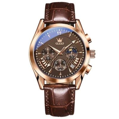 Ceas barbatesc Olevs Cronograf Data Quartz Analog Piele naturala foto