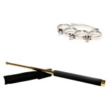 Set Baston Telescopic Autoaparare IdeallStore&reg; 65cm Auriu + Box Craniu Argintiu, Otel, Husa Curea