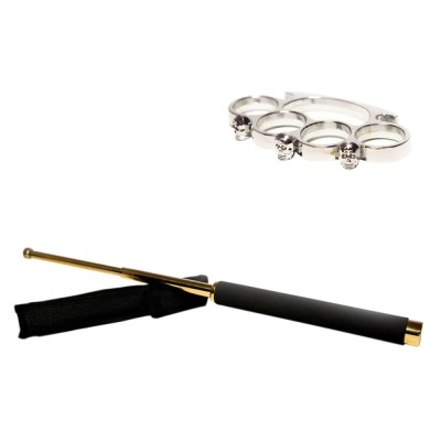 Set baston telescopic DEPOX&amp;reg; 65 cm auriu si box craniu argintiu foto