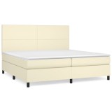 Cumpara ieftin Pat continental cu saltea, crem, 200x200 cm, piele ecologica