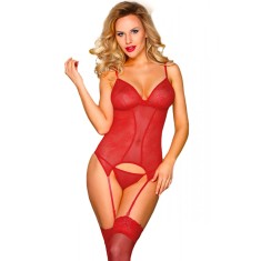 Set Lenjerie Seducatoare Mesh 3 Piese Rosu S-L