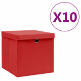 Cutii depozitare cu capace, 10 buc., rosu, 28x28x28 cm GartenMobel Dekor, vidaXL