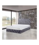 Pat Oscar Gri Petrol 160x200cm cu Lada de Depozitare, Somiera Metalica Rabatabilă - FARA SALTEA