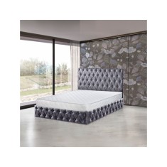 Pat Oscar Gri Petrol 160x200cm cu Lada de Depozitare, Somiera Metalica Rabatabilă - FARA SALTEA