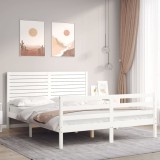 Cumpara ieftin Cadru de pat cu tăblie, alb, 160x200 cm, lemn masiv