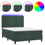 Cumpara ieftin Pat cu arcuri, saltea si LED, verde inchis, 140x200 cm, catifea