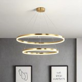 Lustra LED suspendata cu telecomanda CHRISTINE, 69W, 2 Cercuri, lumina Rece/Calda/Neutra, Dimabila, Auriu Lucios, Inaltime Reglabila ModernLight Conce
