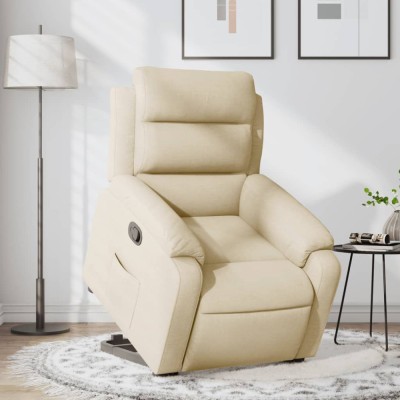 vidaXL Fotoliu rabatabil cu ridicare pe verticală, crem, textil 3204989 foto