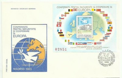 Romania 1983 - FDC colita nedantelata CSCE Madrid - LP 1086 X4 foto