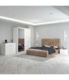 Dormitor Eric Crem + Comoda 3 Sertare 160x200cm