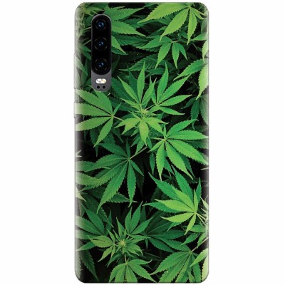Husa silicon pentru Huawei P30, Green Leaf Pattern foto