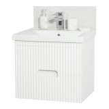 Cumpara ieftin Baza si lavoar ceramic GN7091, mobilier baie suspendat 60 cm, dreptunghiular, front MDF, sertare soft close, alb