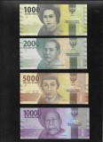 Set Bancnote Indonezia 1000, 2000, 5000, 10000 Rupiah AUNC/UNC, Colectie Bancnote Indonezia