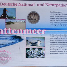 GERMANIA - FDC + MONEDA PROOF - 10 EURO 2004 J, PARCUL NATIONAL WATTENMEER